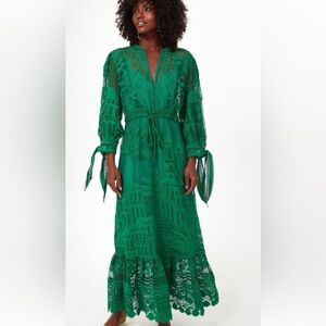 FARM Rio Green Lace Morada Boa Dress M STUNNING Maxi Christmas Holiday Party